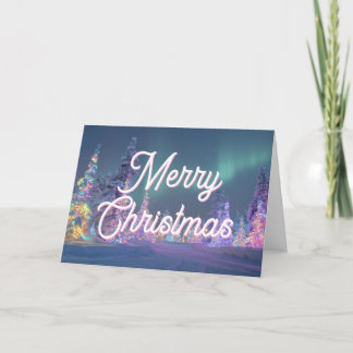 Cartão De Festividades Árvores Pastel Luzes do Norte Feliz Natal