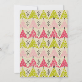 Cartão De Festividades Árvores rosa e verde com flocos de neve