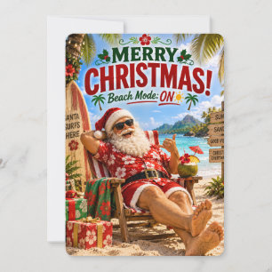 Cartão De Festividades As Aventuras Alegres do Papai Noel Modo Praia At