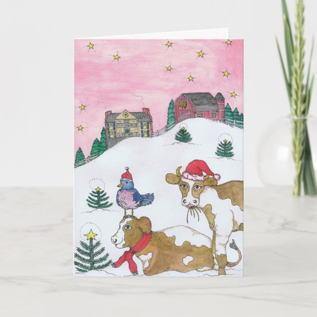 Cartão De Festividades As Vacas Chegam Em Casa No Natal (Frente)