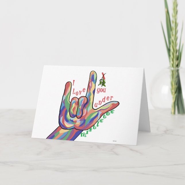 Cartão De Festividades ASL eu te amo sob o visco (Frente)