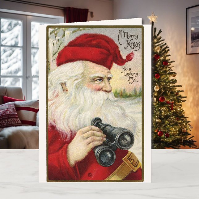 Cartão De Festividades Assinatura Binoculares do Santa Claus do natal vin (Criador carregado)