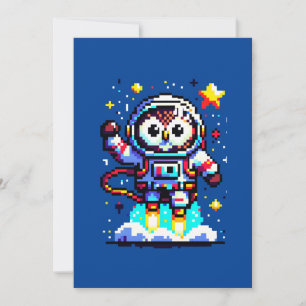 Cartão De Festividades Astronauta de Coruja de 8 Bits - Explorador de Esp