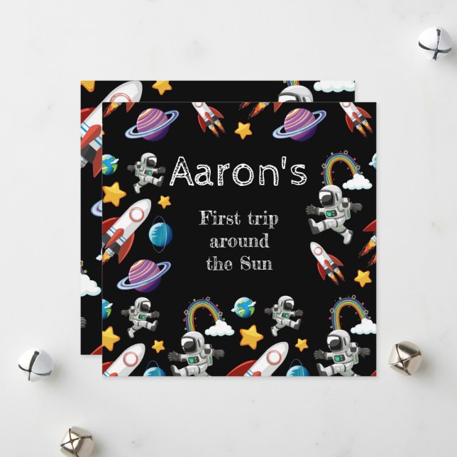 Cartão De Festividades Astronauta Espacial - Primeira Festa de aniversári (Frente/Verso In Situ)