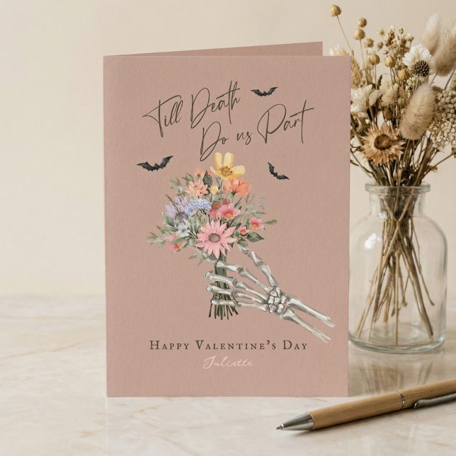 Cartão De Festividades até a Morte Gótico Flor Silvestre Esqueleto do Dia (Till Death Gothic Wildflower Skeleton Valentine Holiday Card)