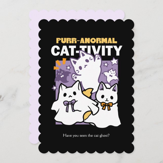 Cartão De Festividades Atividade Felina Purr-anormal - Design de Gato de  (Frente/Verso)