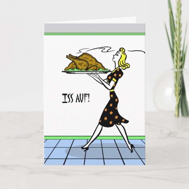 Cartão De Festividades Auf do ISS! Coma acima! Acção de graças alemão, (Frente)