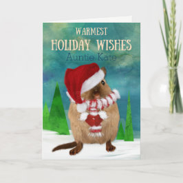 Cartão De Festividades Auntie Natal Gerbil Papai noel Chapéu no inverno