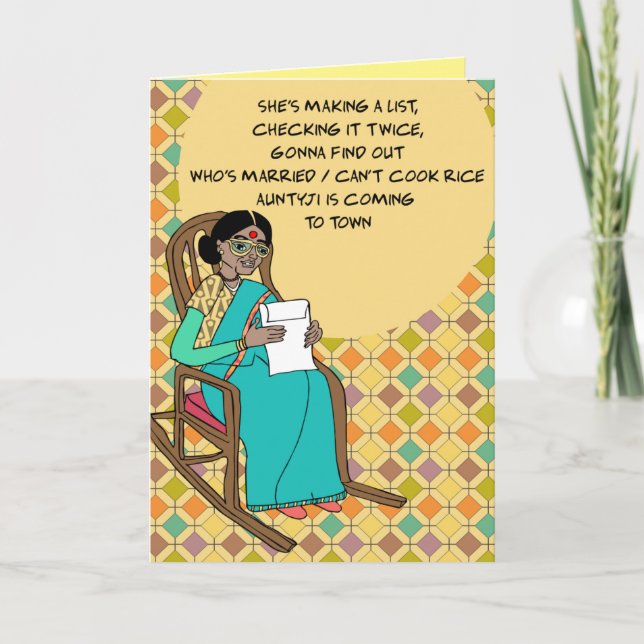 Cartão De Festividades Auntyji está vindo para a cidade (Frente)