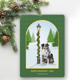 Cartão De Festividades Aussie Dog Christmas Lamp Posta