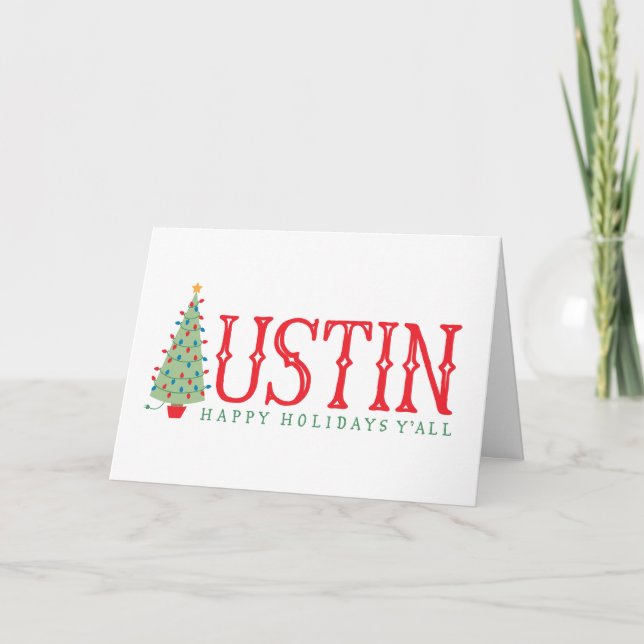 Cartão De Festividades Austin, Texas Christmas Tree Happy Holidays Card (Frente)