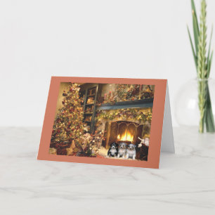 Cartão De Festividades Australian Shepherd Christmas Card Fireplace