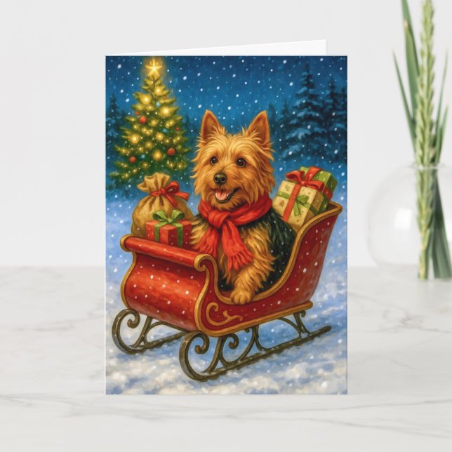 Cartão De Festividades Australian Terrier Holiday Card (Frente)