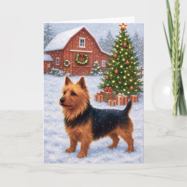 Cartão De Festividades Australian Terrier Holiday Card (Frente)