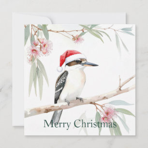 Cartão De Festividades Australiano Kookaburra Santa Chapéu Feliz Natal