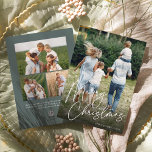 Cartão De Festividades Autografo | Feliz Natal Foto Vertical<br><div class="desc">Mande cartões de natal para amigos e família em estilo chic com nossos cartões com fotos elegantes. O design apresenta a sua foto favorita vertical ou orientada a retratos com "Feliz Natal", enquadrada na parte inferior em um roteiro branco, escrito à mão. Personalize com seu nome de família e o...</div>