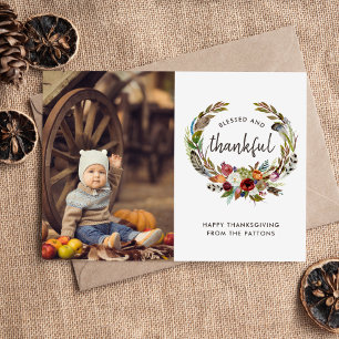 Cartão De Festividades Autumn Boho Blooms Foto de Ação de Graças Flat