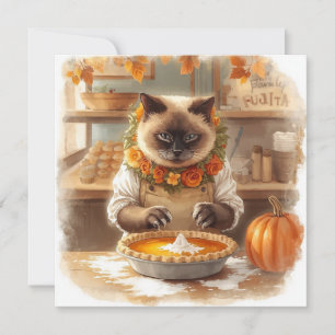 Cartão De Festividades Autumn Cat com a saudação da Pie Fall Season