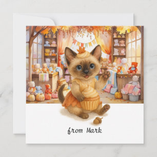 Cartão De Festividades Autumn Cat com brinquedos - Saudação de Fall Seaso