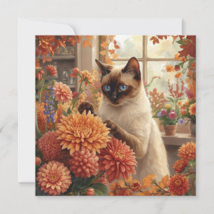 Cartão De Festividades Autumn Cat com Flores - Ação de Graças