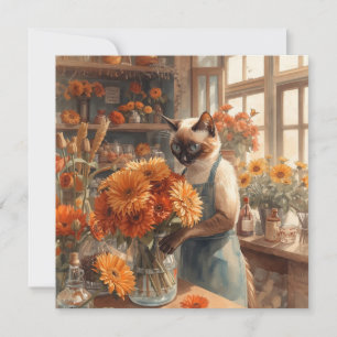 Cartão De Festividades Autumn Cat com Flores - Ação de Graças
