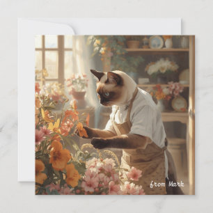 Cartão De Festividades Autumn Cat com Flores - Ação de Graças