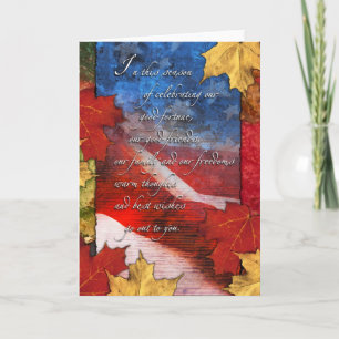 Cartão De Festividades Autumn Colors and U.S. Flag Patriotic Thanksgiving