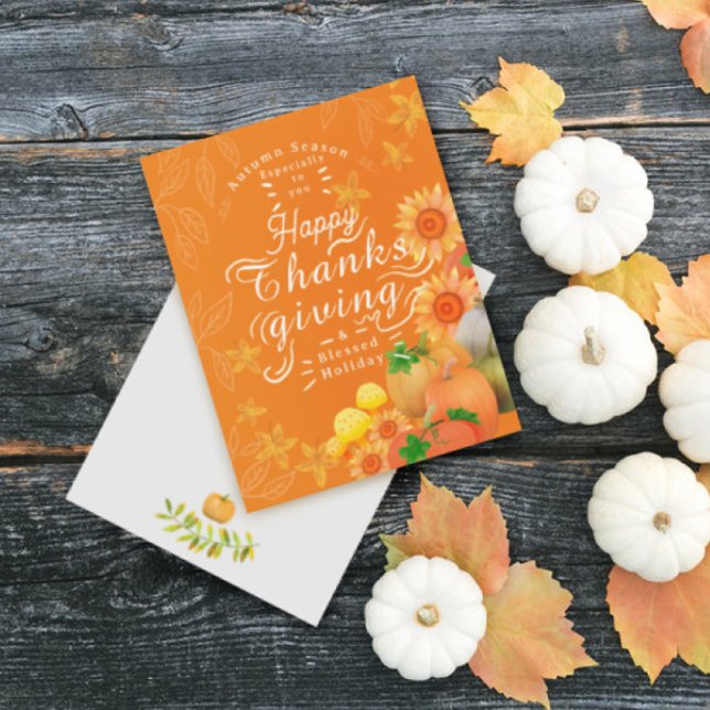 Cartão De Festividades Autumn Pumpkin Orange (Happy Thanksgiving card. )