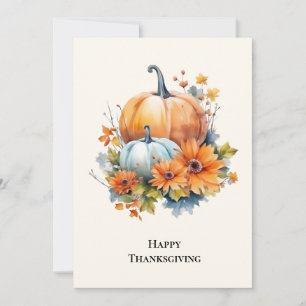 Cartão De Festividades Autumn Pumpkins com Flores Ação de Graças