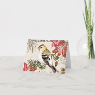 Cartão De Festividades ave de inverno francês da antiga vintage