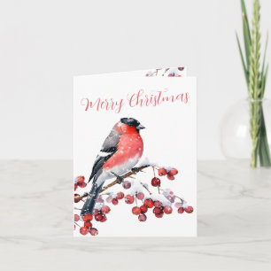 Cartão De Festividades Ave de Natal Bullfinch Berries Vermelho de Neve
