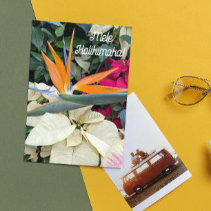 Cartão De Festividades Ave do Paraíso e Florais Havaianos de Poinsettia
