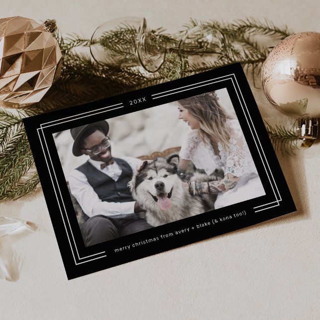 Cartão De Festividades AVERY Dark Black Framed Couples Photo Christmas (AVERY Dark Black Framed Couples Photo Christmas Holiday Card)