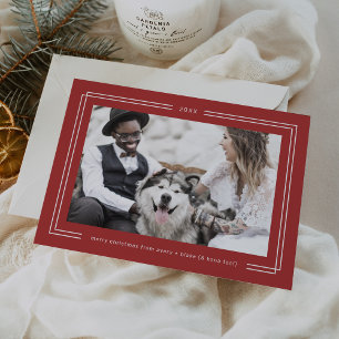 Cartão De Festividades AVERY Foto de Natal de Casais Moldura Vermelha Cra