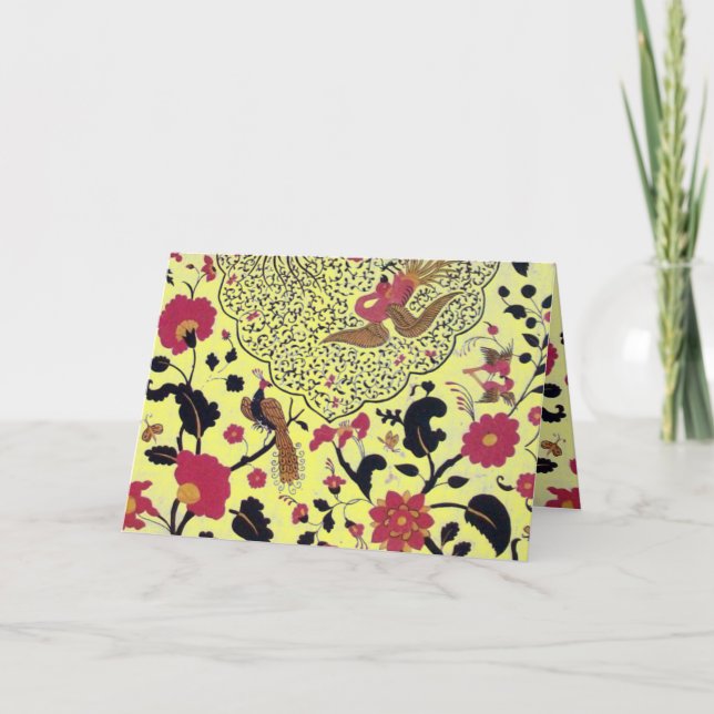 Cartão De Festividades AVES DE BORRACHA, FLORES Amarelo-Negro-Vermelho (Frente)