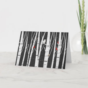 Cartão De Festividades Aves de inverno na Floresta de Aves