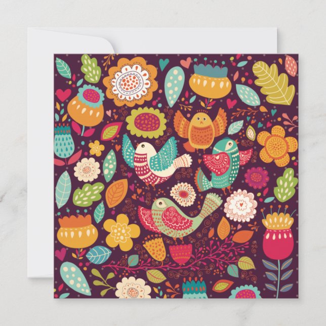Cartão De Festividades Aves Decorativas (Frente)