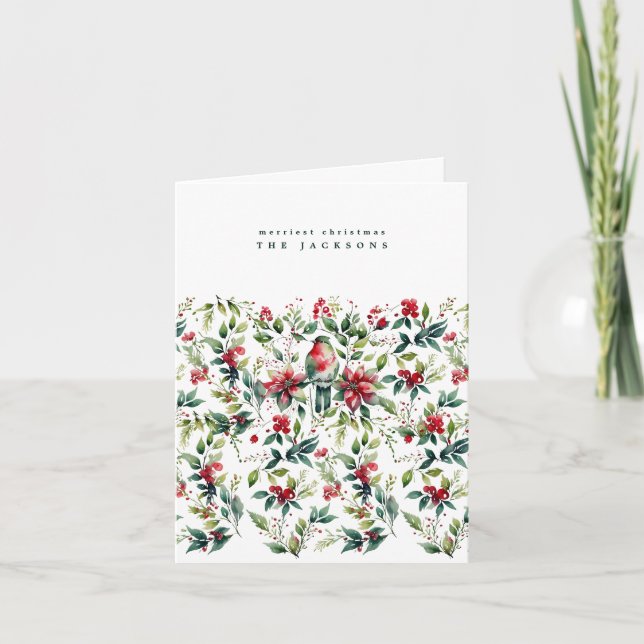 Cartão De Festividades Aves e Botânicos de Natal com Aquarela | Foto (Frente)
