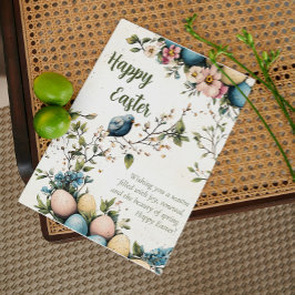 Cartão De Festividades Aves e Ovos de Páscoa de Aquarelas