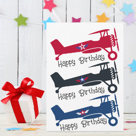 Cartão De Festividades Avião Colorido Bonito, Aniversário Garoto, Minimal