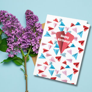 Cartão De Festividades Avião de Papel Colorido Fofo, Foto Personalizada A
