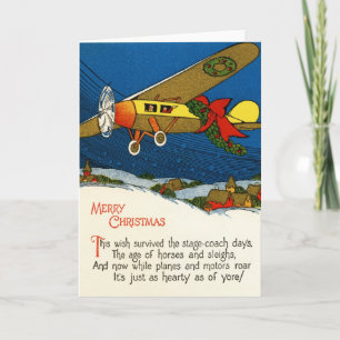 Cartão De Festividades Avião natal vintage