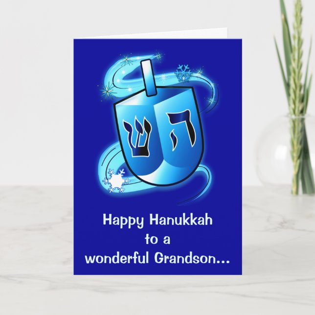 Cartão De Festividades Avô de Hanukkah feliz com o Dreidel girando (Frente)