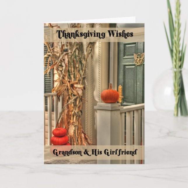 Cartão De Festividades Avô e sua Namorada Feliz Ação de Graças (Frente)