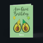 Cartão De Festividades Avo Excelente Birthday Funny Avocado Comida Pun<br><div class="desc">Avo Excelente Aniversário! Um cartão de aniversário de trocadilhos de comida engraçado com dois personagens bonitinhos de abacate. Cartão de saudação perfeito para veganos,  vegetarianos e alimentos</div>