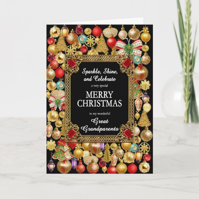 Cartão De Festividades Avós excelentes Feliz Natal com Ornamentos (Frente)
