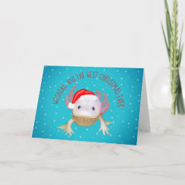 Cartão De Festividades Axolotl de Natal com Santa Hat e Luzes de Fada