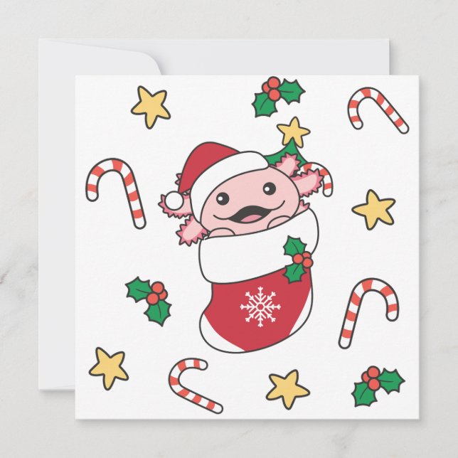 Cartão De Festividades Axolotl Natal Neve Animais de inverno Axolotls Hol (Frente)