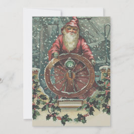 Cartão De Festividades Azevinho da tempestade da neve do barco do navio
