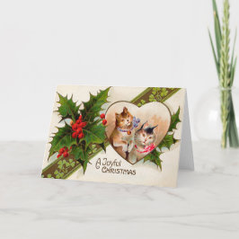 Cartão De Festividades Azevinho do trevo do coração do gatinho do gato